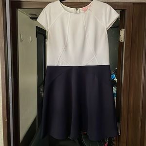 Ted Baker - White & Navy Dress - Size 14 (Ted 4)